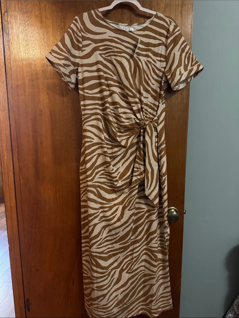 Maurices Tan & Cream Zebra-Print Tie-Waist Maxi Dress